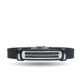 Men's Black Leather Bracelet | with Stainless Steel Greek | Key Design